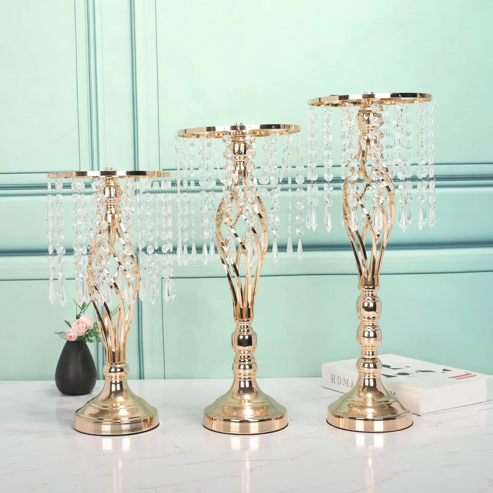 8/ 10 PCS Quisite Flower Vase Twist Shape Stand Golden/ Silver Wedding/ Table Centerpiece Road Lead Home Decor 2