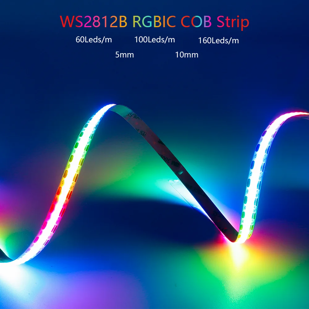 

WS2812 COB LED Strip Light WS2812B RGBIC Full Color Addressable Tape 60/100/160Leds/m Smart High Density Flexible led strip DC5V