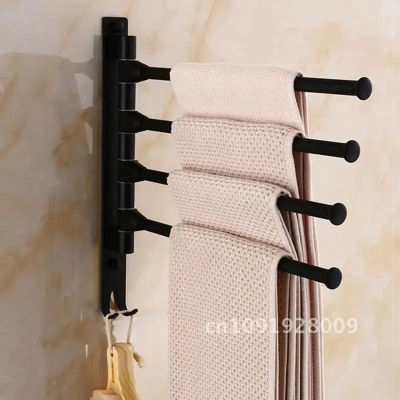 European black space aluminum bathroom towel bars rotating rod 2/3/4/5 rack mounted wall pole hotel movable bars towel 6