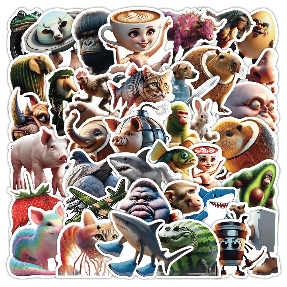 10/50PCS Abstrakte Tier Aufkleber Tung Tung Sahur Italienische Brainrot Tiere Cartoon Aufkleber DIY Gepäck Telefon Tasse Gitarre kind Spielzeug