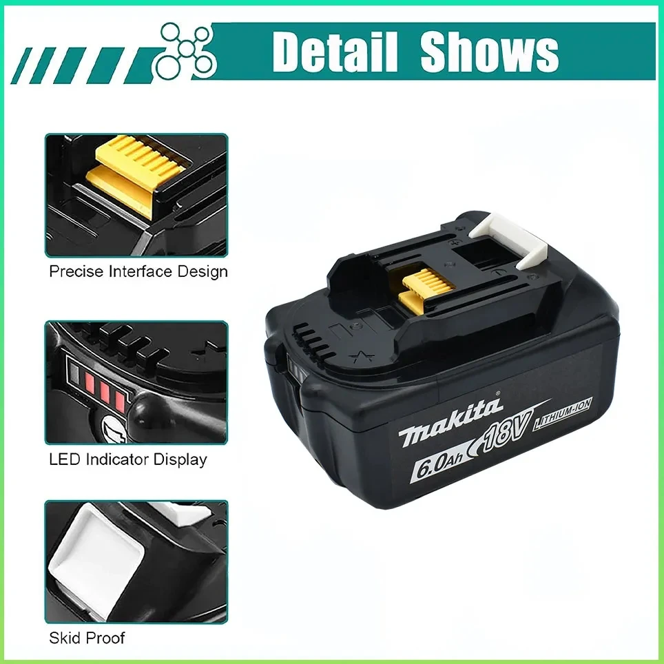 

Makita 18V Battery 6000mAh Rechargeable Power Tools Battery with LED Li-ion Replacement LXT BL1860B BL1860 BL1850+3A Charger
