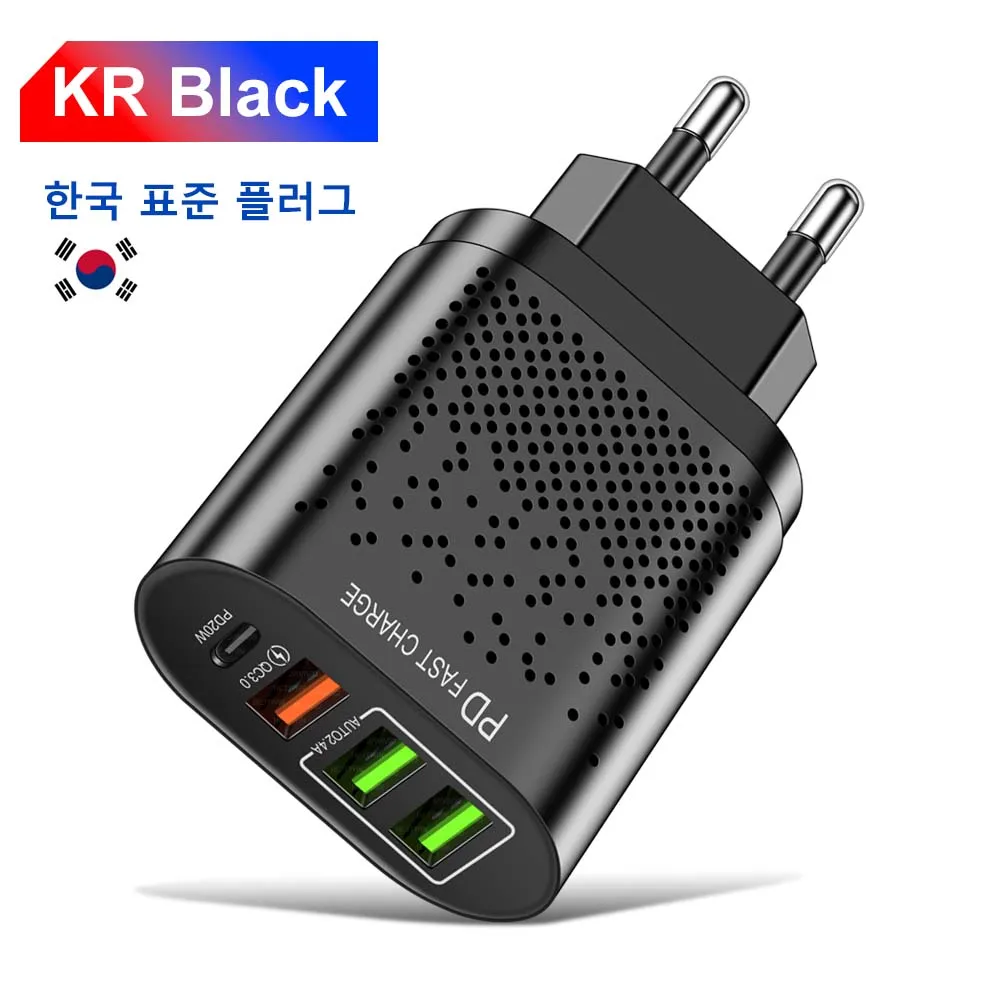 Total 45W 4 in 1 3 USB 1 Type C Quick Charging Fast Wall Charger For iPhone Samsung Xiaomi Huawei Oppo Mobile Phone Adapter