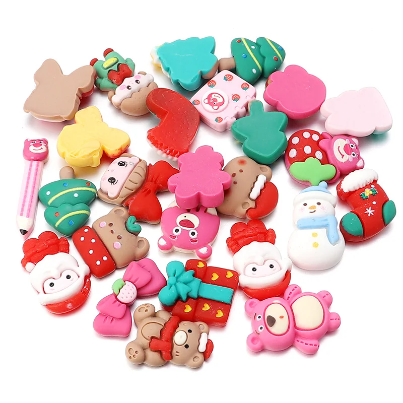 

20 шт. смешанные милые серии Счастливого Рождества Санта Клауса полимерные аксессуары DIY чехол нашивка в виде ракушки искусство материалы украшения