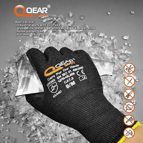 Qearsafety 블랙 HPPE 컷 5 저항 작업 안전 장갑, 라텍스 고무 팜 코팅, 중형 및 중형 작업 처리 보호 2
