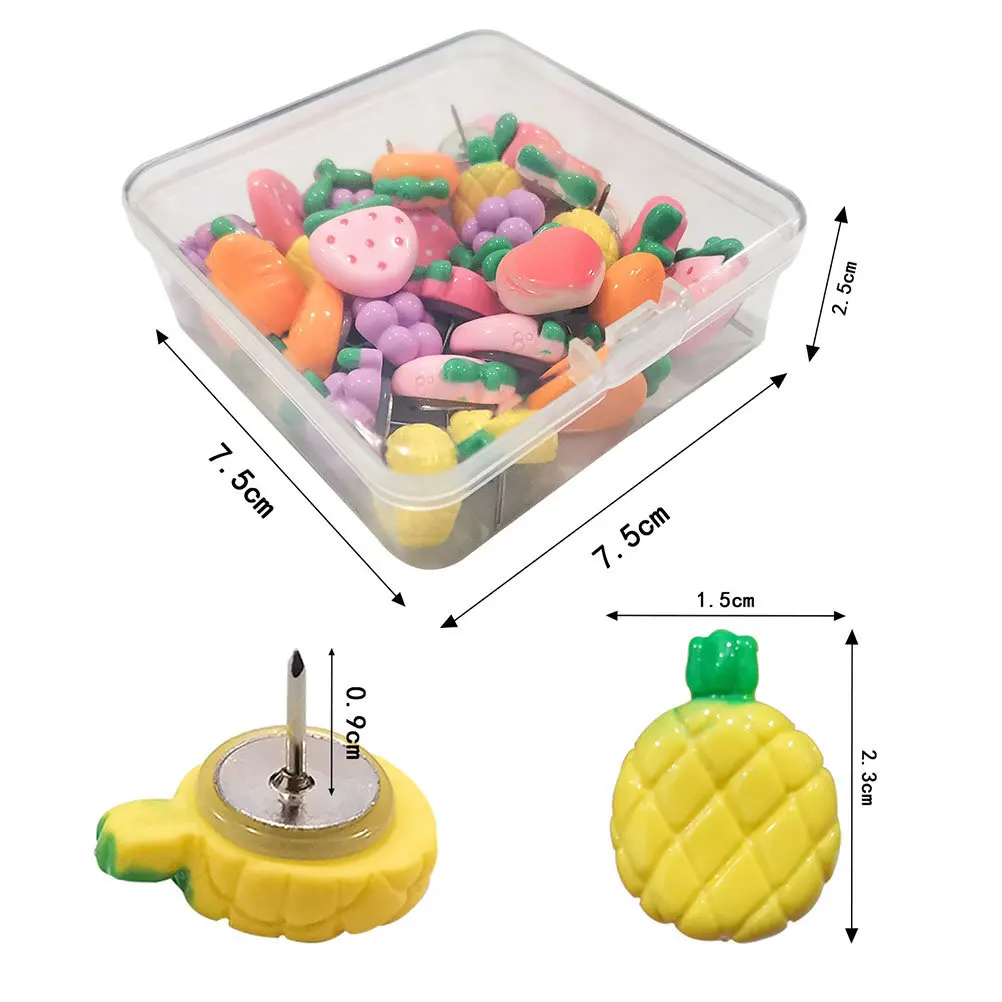 30Pcs 과일 패턴 엄지 못핀 게시판용 귀여운 푸시핀 지도 마커 장 푸시핀 사무실 가정용