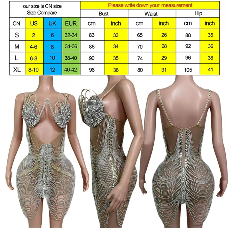 luxury birthday dress Cloth Shinny Diamond Costume Tassel Fringe Trimming Crop Top Mesh Outfit Women Dresses for Fashion Show