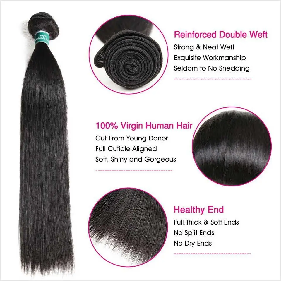 Ali Grace Straight Hair Bundles With Closure 4x4 Closure With Bundle Brazilian Human Hair Weave Transparent Lace human hair wigs human hair bundles