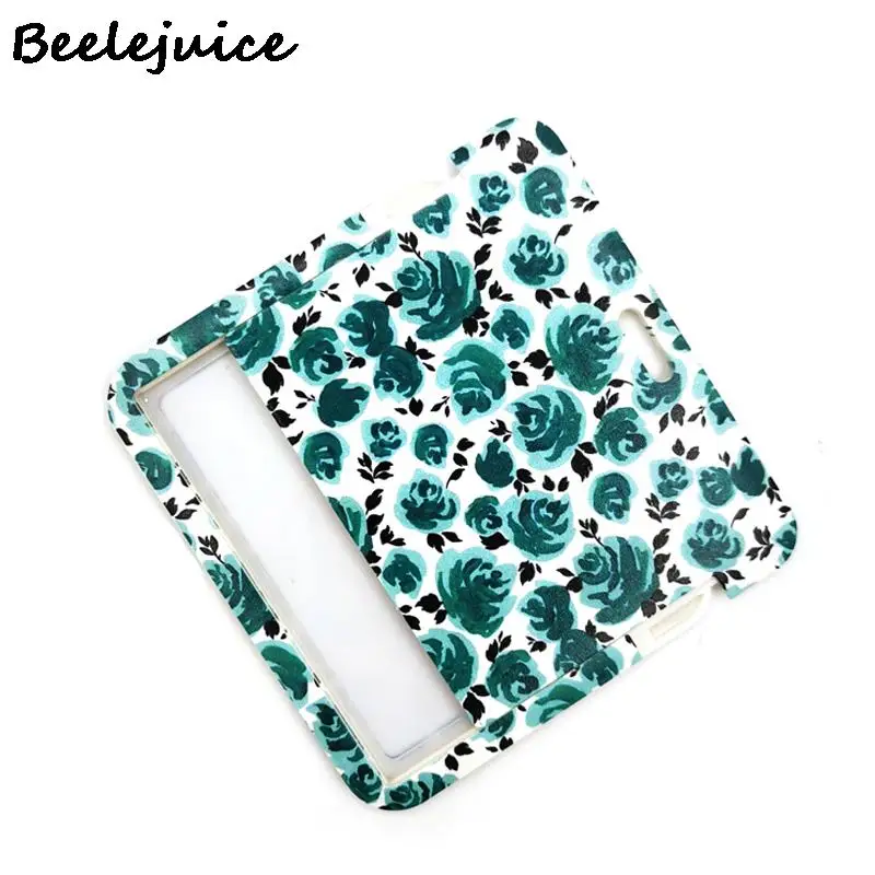 Elegant Blue Floral Badge Holder with Lanyard and Card Case