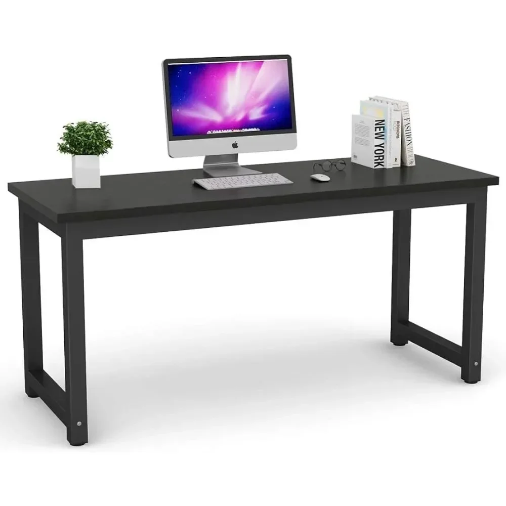 63 Inch Large Office Desk Computer Table Study Writing Desk Workstation for Home Office Black Metal FrameFreight Free Gaming