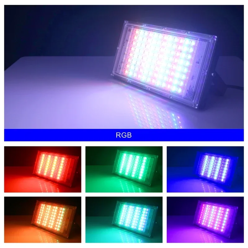 Led Flood Light 50W 100W RGB FloodLight AC220V Outdoor Lighting Waterproof Reflector With Remote