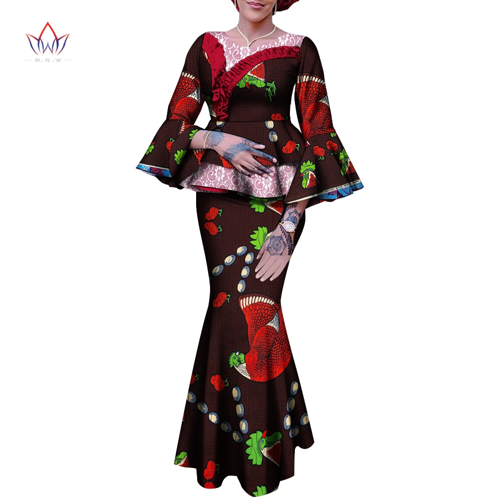 

African Printed Skirt Suit For Women Party Wedding Tops Blouse + Long Skirt Female Clothes 2 Pcs Sets Formal Clothing WY9942
