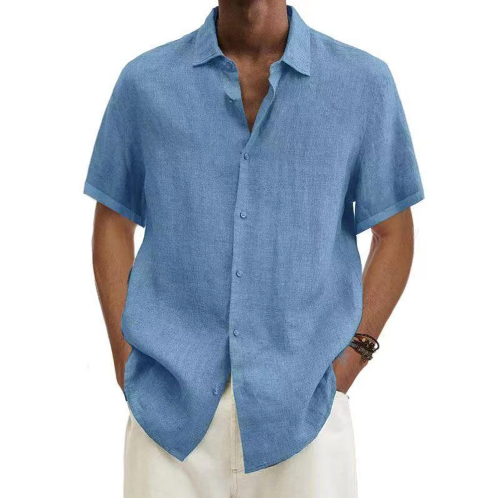

100% Brand New T-Shirt Male Mens M/L/XL/2XL/3XL Short Sleeve Soild Color Buttons Comfortable Cotton Linen Blend