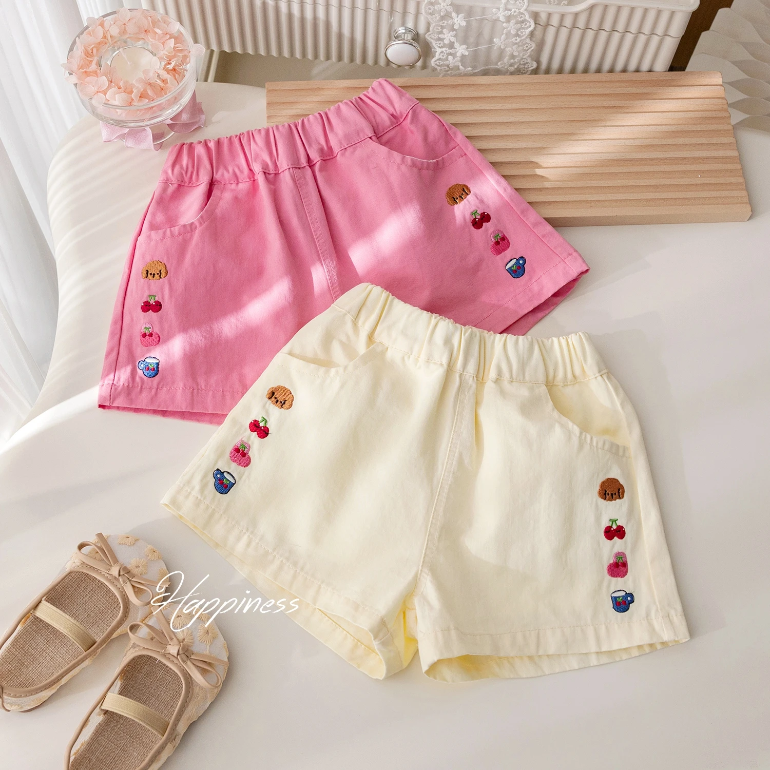 Toddler Girls Casual Shorts Summer Cartoon Embroidery Shorts Cute Korean Style Loose 1-6Years Baby Girls Clothes