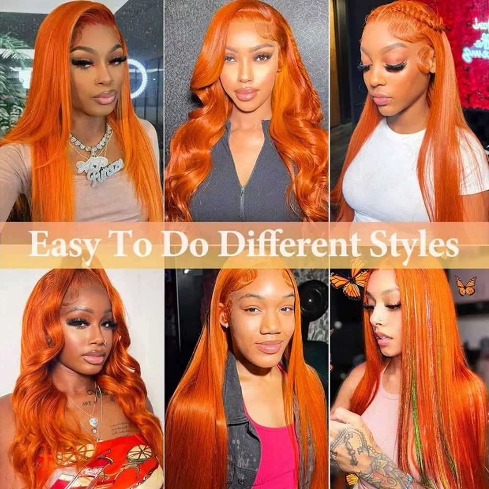 16 Inch Ginger Orange Bob wig Human Hair 350 Bob Wig 13x4 HD Transparent Lace Frontal Wigs Human Hair 200% Density