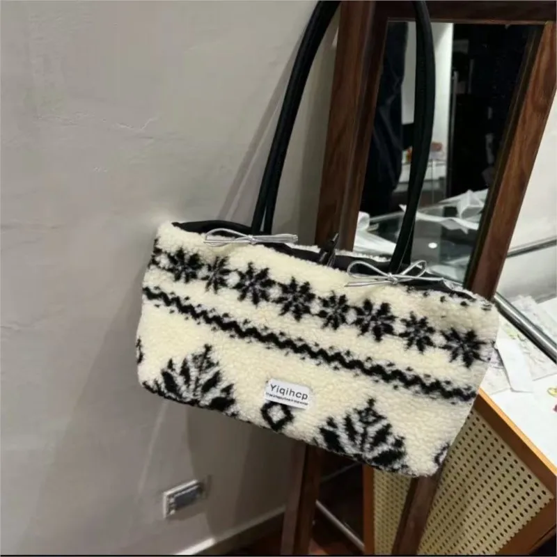 JIAERDI Plush Y2k Shoulder Underarm Bag Women 2025 New Versatile Snowflake Handbag Purse Female Harajuku Aesthetic Bags Wallet