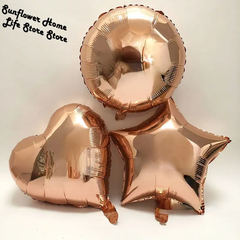 

5pcs/lot 18inch Rose Gold Star Heart Foil Balloons Wedding Birthday Party Decor Air Helium Inflatable Globos Bridal Shower Gifts