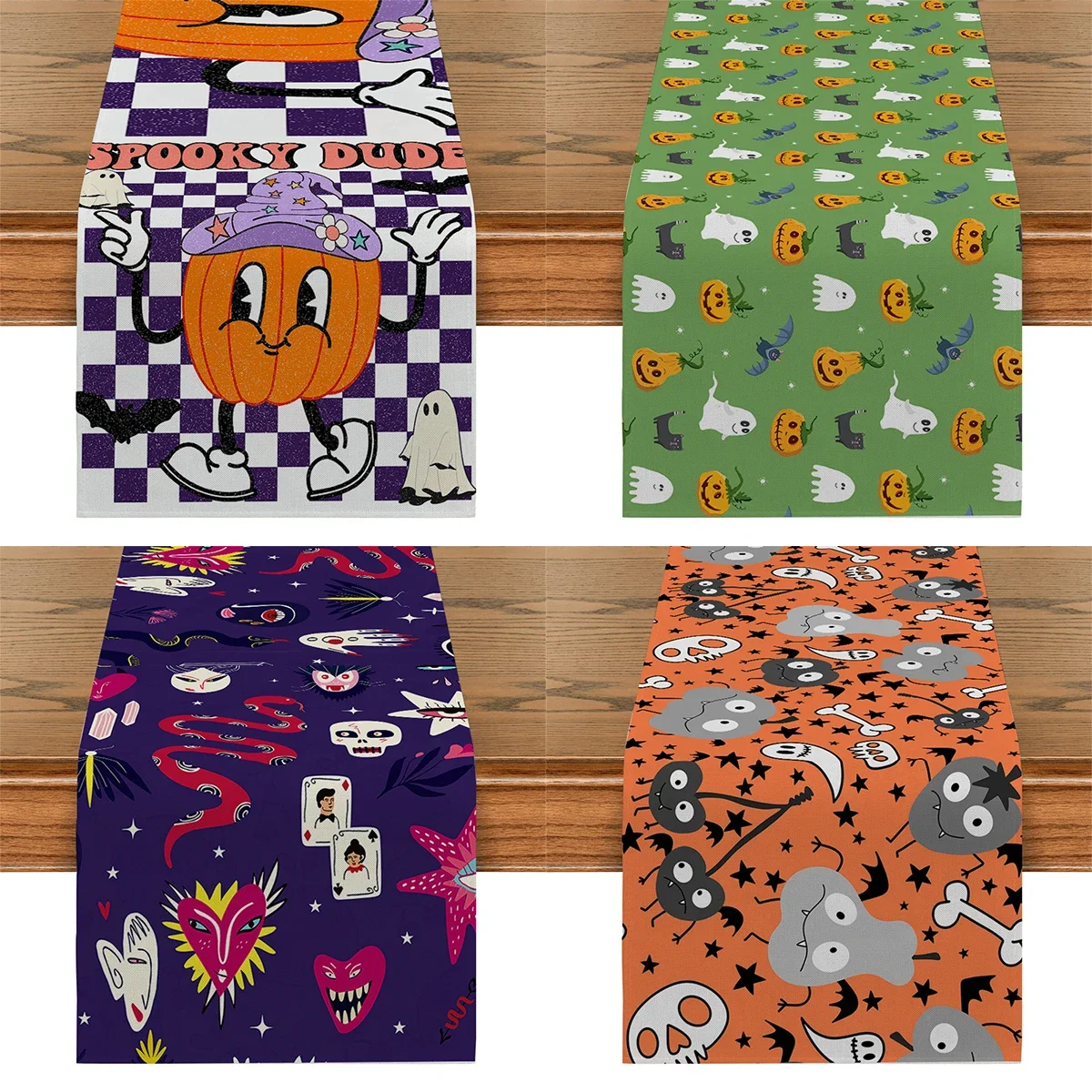 

Lantern Halloween Style Table Flag Cartoon Bat Table Runner Home Kitchen Living Room Holiday Party Tablecloth On The Table Decor