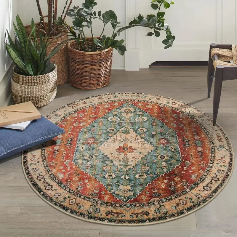 Bohemian Persia Style Print Round Rug Non-Slip Circle Carpet for Living ...