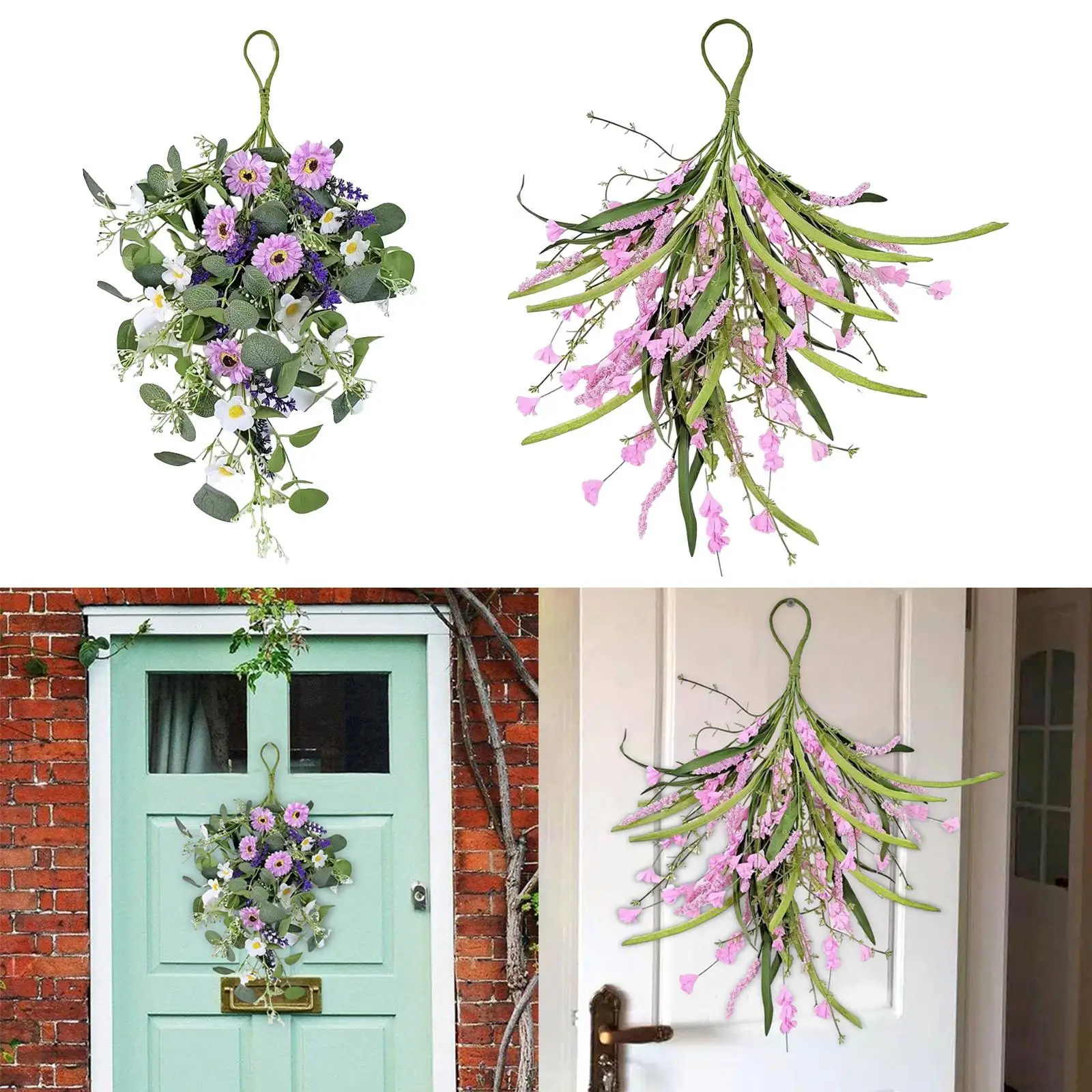 Front Door Teardrop Wreath Decorative Floral Pendant Flower Spring Summer for Home Decoration Garden Window Outdoor Indoor