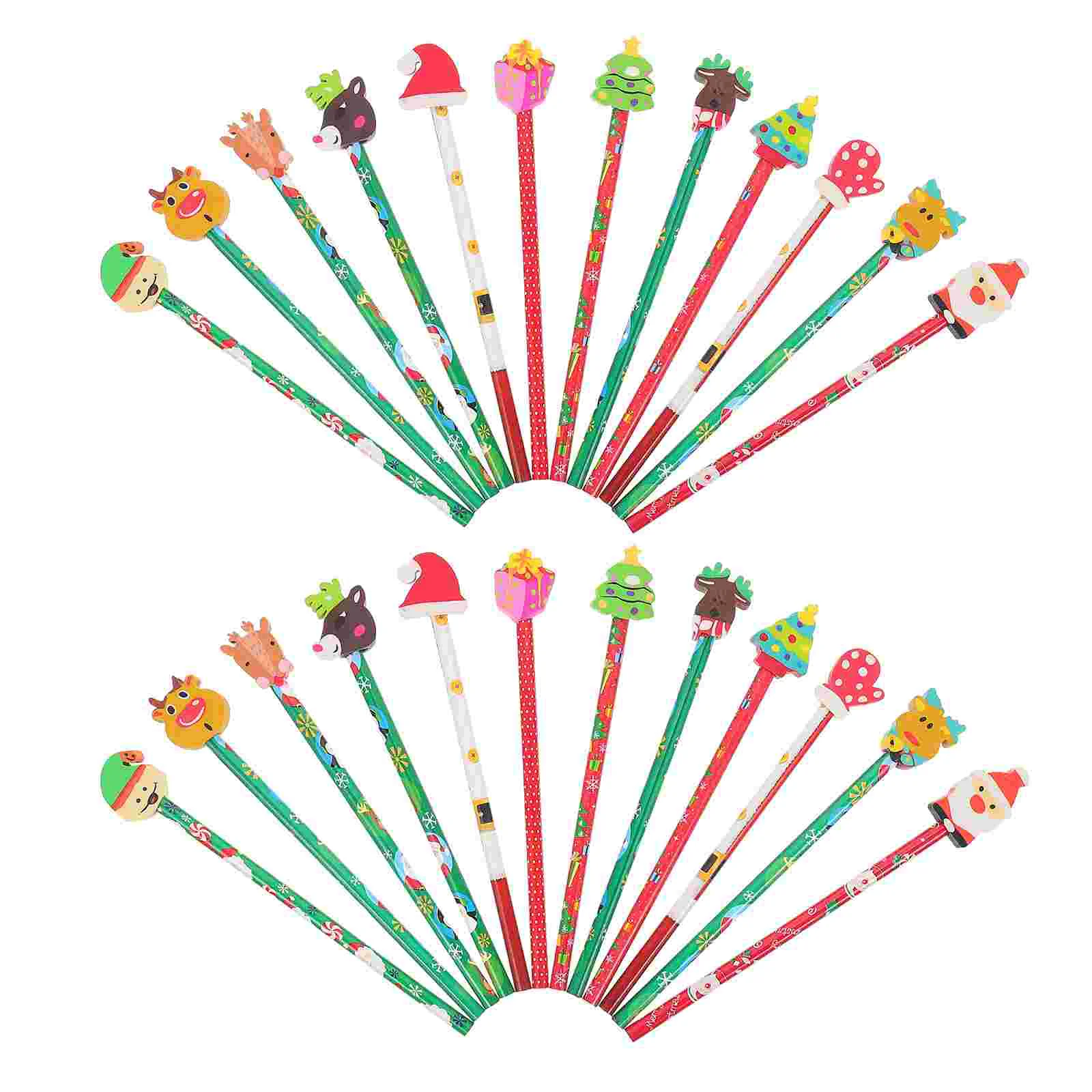 

24 Pcs Christmas Rubber Pencil Kids School Supply Pencils Party Favors for Xmas Themed Filler Supplies Drawing Wood