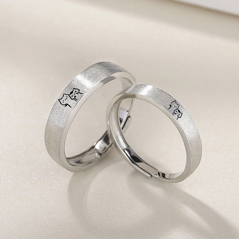1Pair Kitten Couple Rings Cute Sliver Open Ring For Women Men Adjustable Finger Rings Romantic Lovers Anniversary Jewelry Gift 2