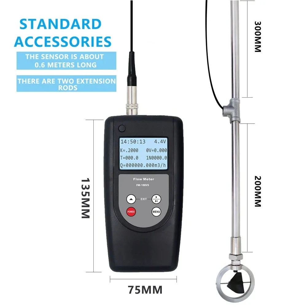Portable flow meter FM-100V5 0.01-5m/s /FM-100V10 0.01-10 m/s digital flowmeter