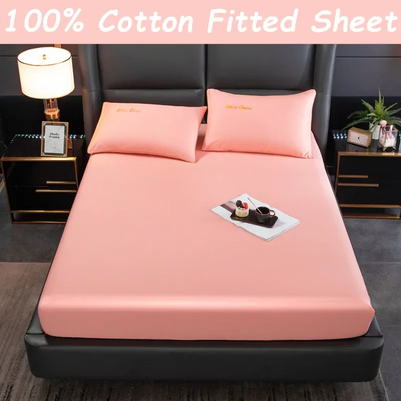 

Pure Cotton Bed Fitted Sheet Solid Color Bedsheet 매트리스커버 High Quality Bed Cover Adults Kids Bed Linen (No Pillowcase)