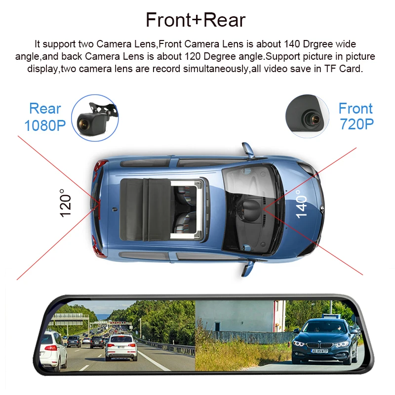 12 inch remote monitor rear Mirror navigator Android 8.1 GPS wifi Bluetooth Dash Camera 1080P dual camera ADAS Remote monitor