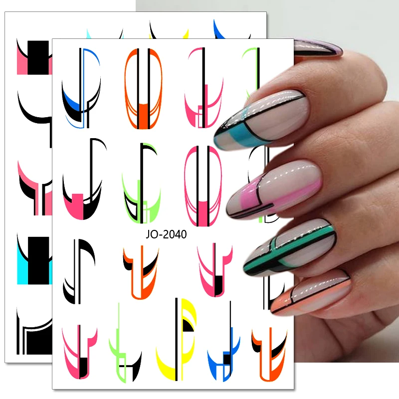 

Rainbow French Tips Nail Stickers Colorful Wave Nail Decals Irregular Slider Geometric Stripes Lines Slider DIY Art Decoration