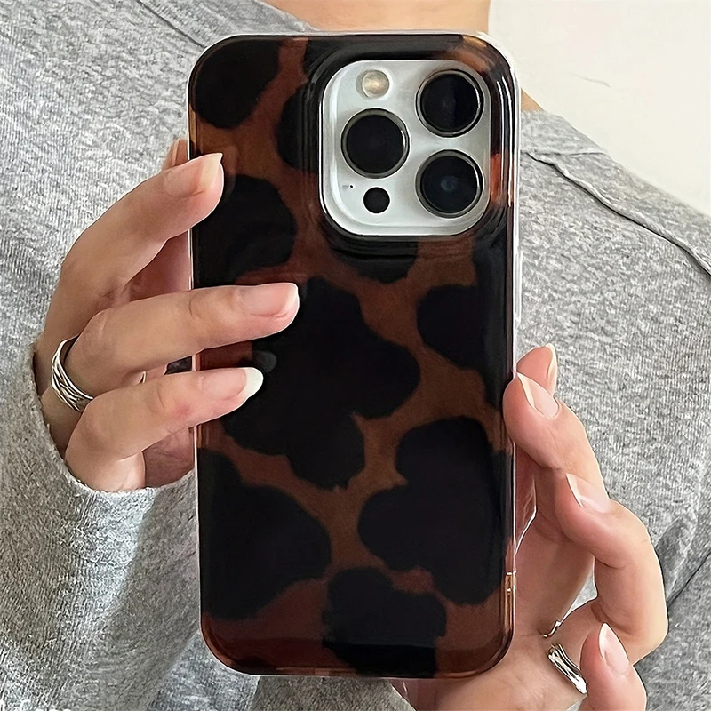 Retro Leopard Print Color Block Silicone Phone Case - Soft Cover