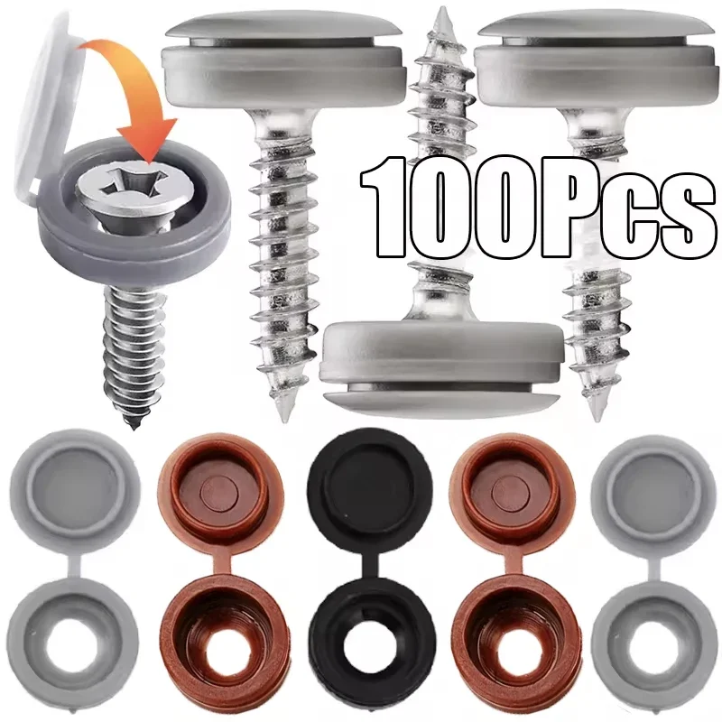 100pcs 나사 커버 캡 플라스틱 일체형 나사 캡 커버 네일 너트 볼트 장식 커버..