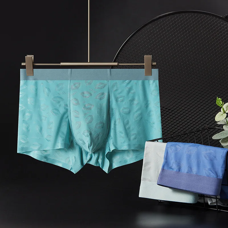 

Boxers Mens Panties Ice Silk Seamless Thin Underwear Boxer Shorts Male Fashion Print Boxershorts U Pouch Breathable Underpants