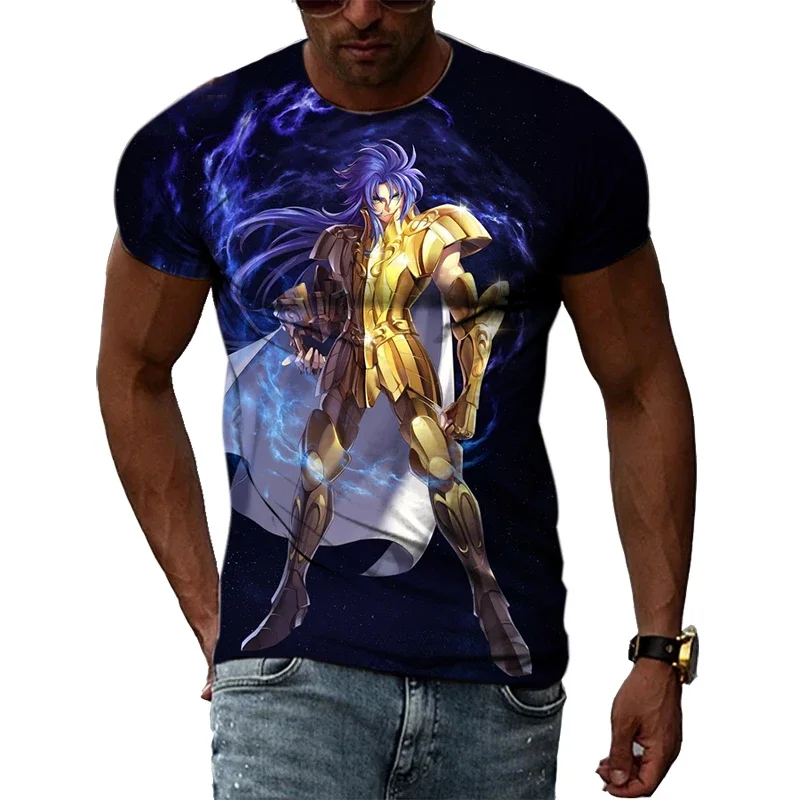 

Summer Golden Warrior Saint Seiya Animated Theme Cool 3D Printed Personality Original Men and Women Crewneck Short Sleeves