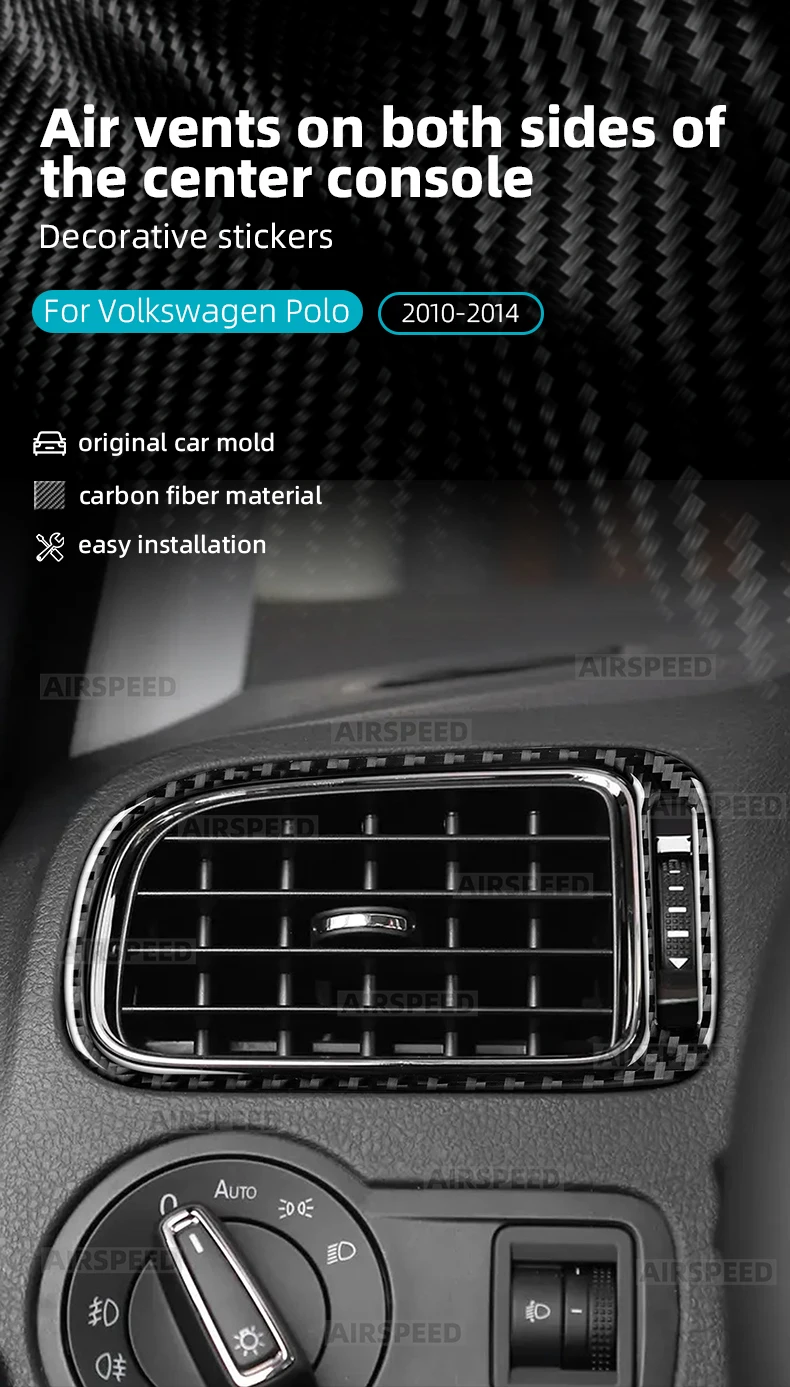 Echte weiche Carbonfaser-Verkleidung für Volkswagen VW Polo 2010 2011 2012 2013 2014 MK5 6R LHD RHD Auto Mittelkonsole Luftauslass – Detail 1