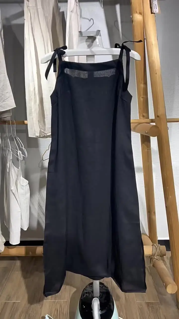 100% Linen Women's Tie Black Dress Summer New French Simple Sleeveless Suspenders Skinny Split Midi Dresses vestidos de fiesta - AliExpress 200000345 100% Linen Women's Tie Black Dress Summer New French Simple Sleeveless Suspenders Skinny Split Midi Dresses vestidos de fiesta - AliExpress 200000345