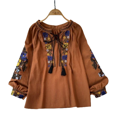 Spring Retro Embroidered Shirt Blouse Main Look