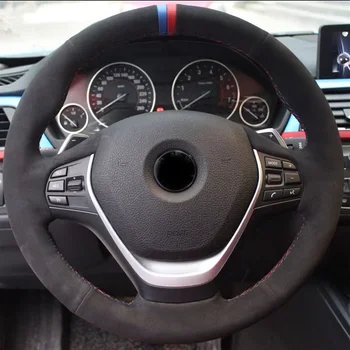Coprivolante per auto in treccia di pelle scamosciata nera antiscivolo per BMW F20 F21 F22 F23 F30 F31 F34 accessori per auto