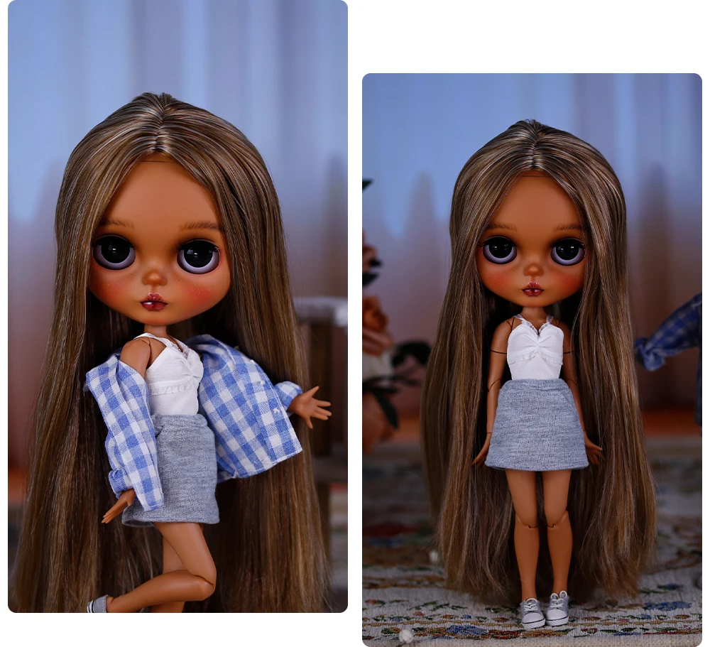 Anjelica – Premium Custom Neo Blythe Doll with Multi-Color Hair, Dark Skin & Matte Cute Face 11