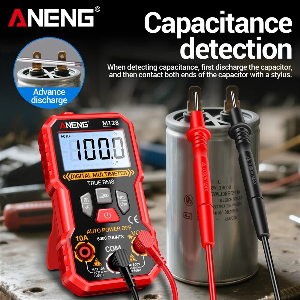 다기능 미니 멀티미터 ANENG M128 6000 카운트 AC/DC 전압 전류 저항 커패시터 NCV 전압 유도 테스터 도구