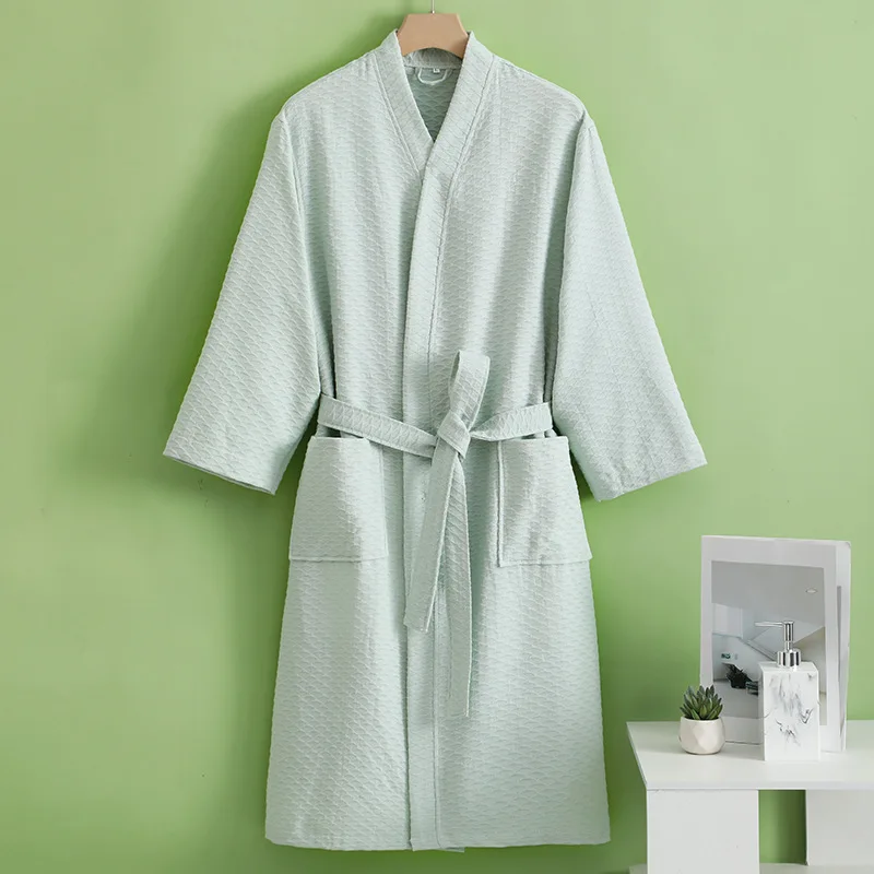 Waffle Hotel Bathrobe Cotton Men's and Women's Homewear Absorbent and Quick Drying Towel Bathrobes Pijamas Kimono Clothes