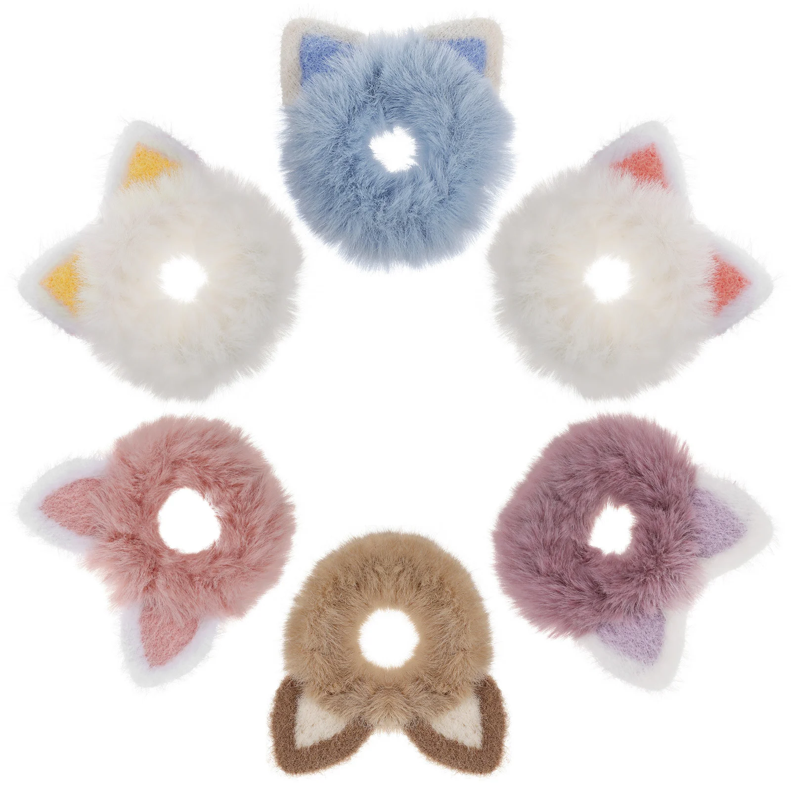 

6 Pcs Hair Ring Claw Clip Cat Deer Bear Bands Scrunchies for Women Plush Scrunchy Girls Ties Elastic