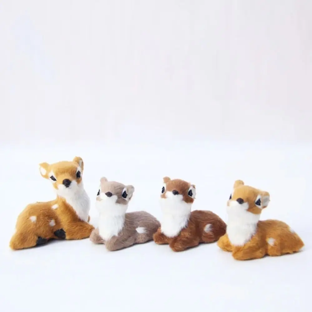 Cute Artificial Fur PVC Imitation Sika Deer Grey Brown Mini Style Fairy Garden Miniatures Artificial Deer Reindeer Home Decor