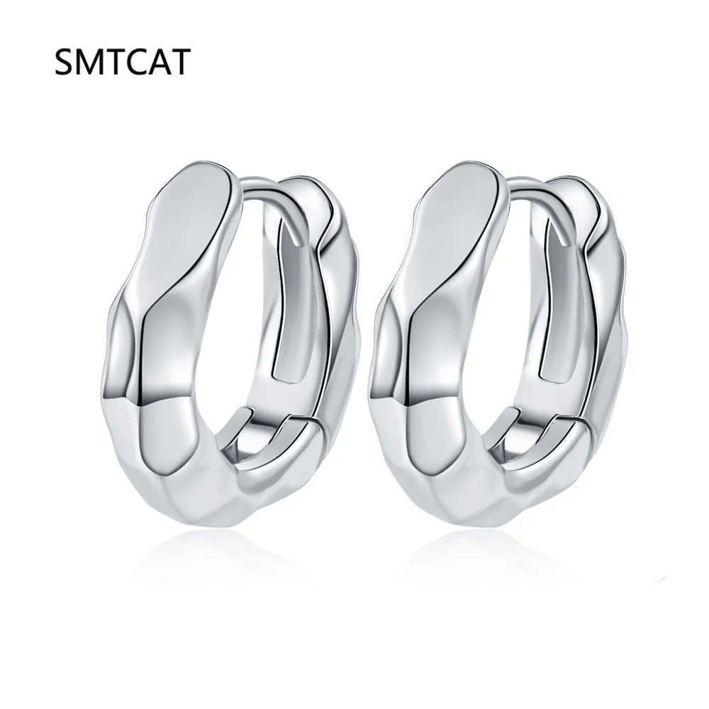 925 Sterling Silver Irregular Geometric Faceted Huggies Ear Buckles for Women Fashion Charms Hoop Earrings Party Jewelry Creole