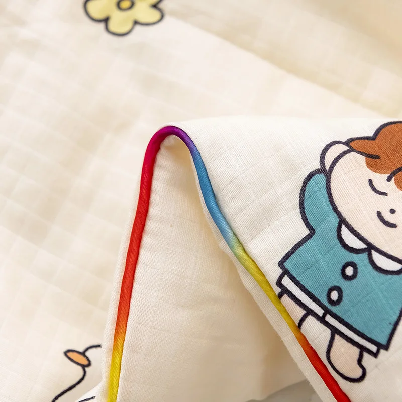 Children's Kindergarten Summer Quilt Soft Cotton Cartoon Air-conditioning Quilt Waffle Double-layer Breathable Yarn Baby Bedding