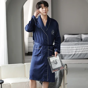 Il più nuovo M-4XL robe accappatoio di seta da uomo primavera autunno robe abbigliamento per la casa maschile indumenti da notte peignoir lingerie da uomo spa robe 1