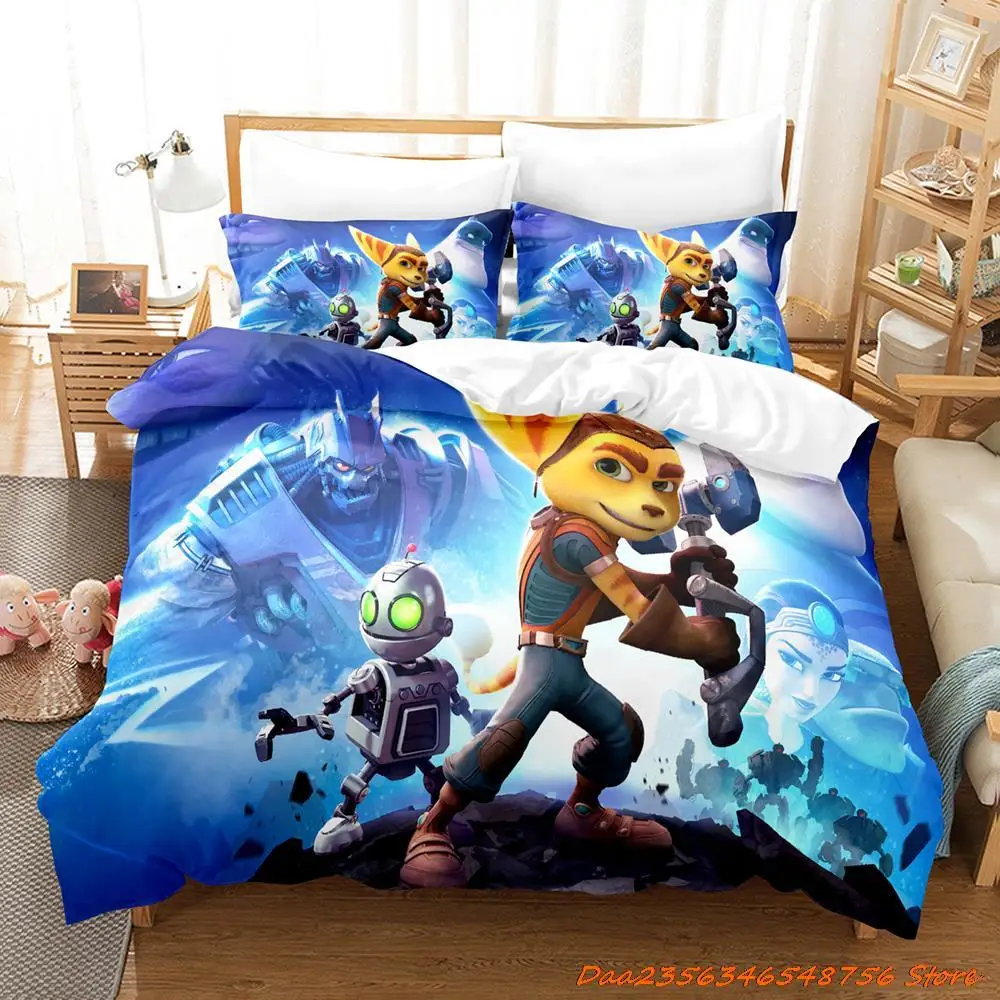 Game Anime Ratchet Clank Rift Apart Bedding Set Cartoon three-piece set Adult Kid Bedroom Duvetcover Sets 3D Kawaii 5
