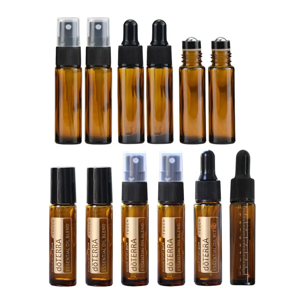 2Pcs 10ml Essential Oil Bottle doterra Amber Thick Glass Roller Bottle Perfume Spray Bottle Dropper Bottle Travel sub-bottling