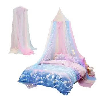 Easy To Install Netting Canopy Dome Mosquito Net Princess Style Rainbow Color Bed Canopy Mesh Fabric Hanging Bed Tent Summer