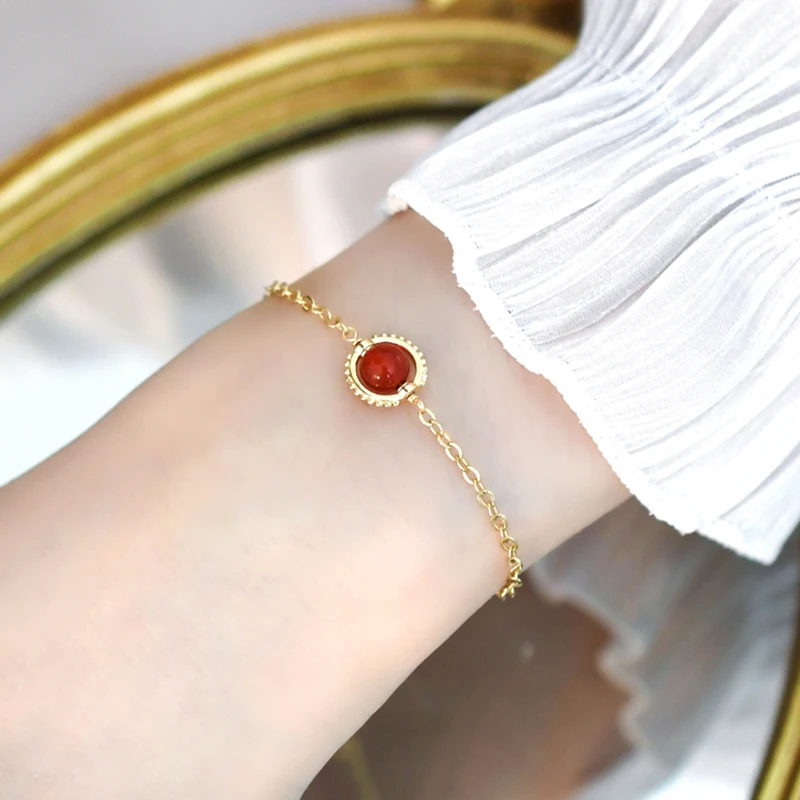 Mosan Natural Sardonyx Bracelet 14K Plated Gold Fashion Jewelry Lucky for Women Gift