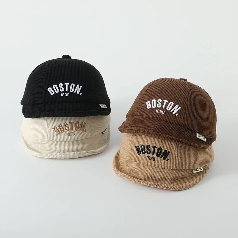 

Baby Hat Letter Embroidery Corduroy Soft Brim Kids Baseball Cap Korean Casual Warm Outdoor Sunscreen Bucket Hat